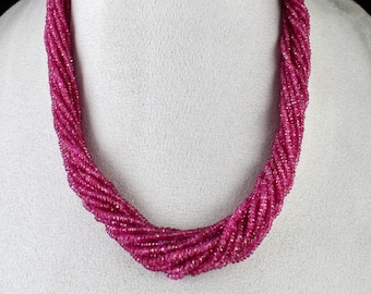 NATURAL RUBY BEADS Faceted ROUND 15 Line 547 Carats Gemstone Collar con 18K Gancho de Oro