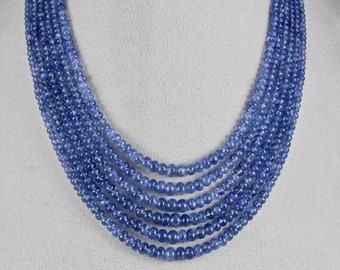 Exclusive Natural Blue SAPPHIRE Beads ROUND 6 Line 739.80 Gemstone Statement NECKLACE