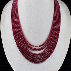 Natural Certified RUBY ROUND BEADS 9 Line 541 Carats Gemstone Necklace With Silk Cord