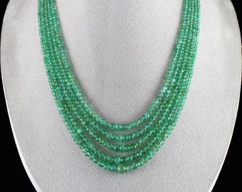 Natural Colombian Emerald Round Beads 5 Line 354 Carats Gemstone Important Necklace