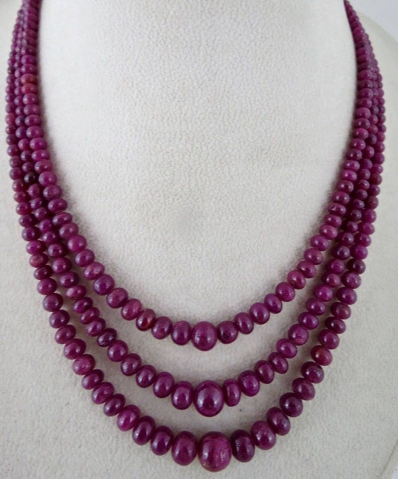 Certified Natural Ruby Beads Round 3 L 333 Ct Red Gemstone Beaded Fine Necklace