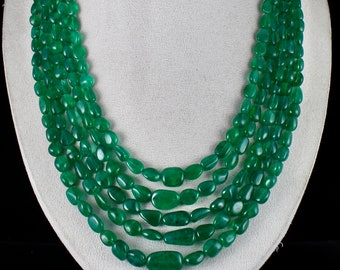 Natural Zambian EMERALD BEADS Cabochon 5 L 1018 Carats Gemstone Ladies NECKLACE