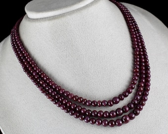 Untreated Natural Ruby Beads Round 3 L 414 Cts Precious Gemstone Beaded Necklace