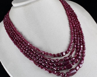 Natural RUBY Uneven BEADS 5 Line 715 Carats Gemstone Important Necklace