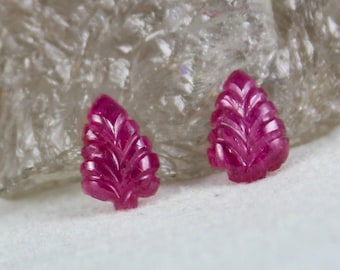 Best Red 4.74 Carats Old Mines Natural RUBY Carved LEAVES Pair For EARRING