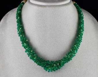 Natural Zambian EMERALD DIAMOND TEARDROPS Cabochon 18K Gold Important Necklace