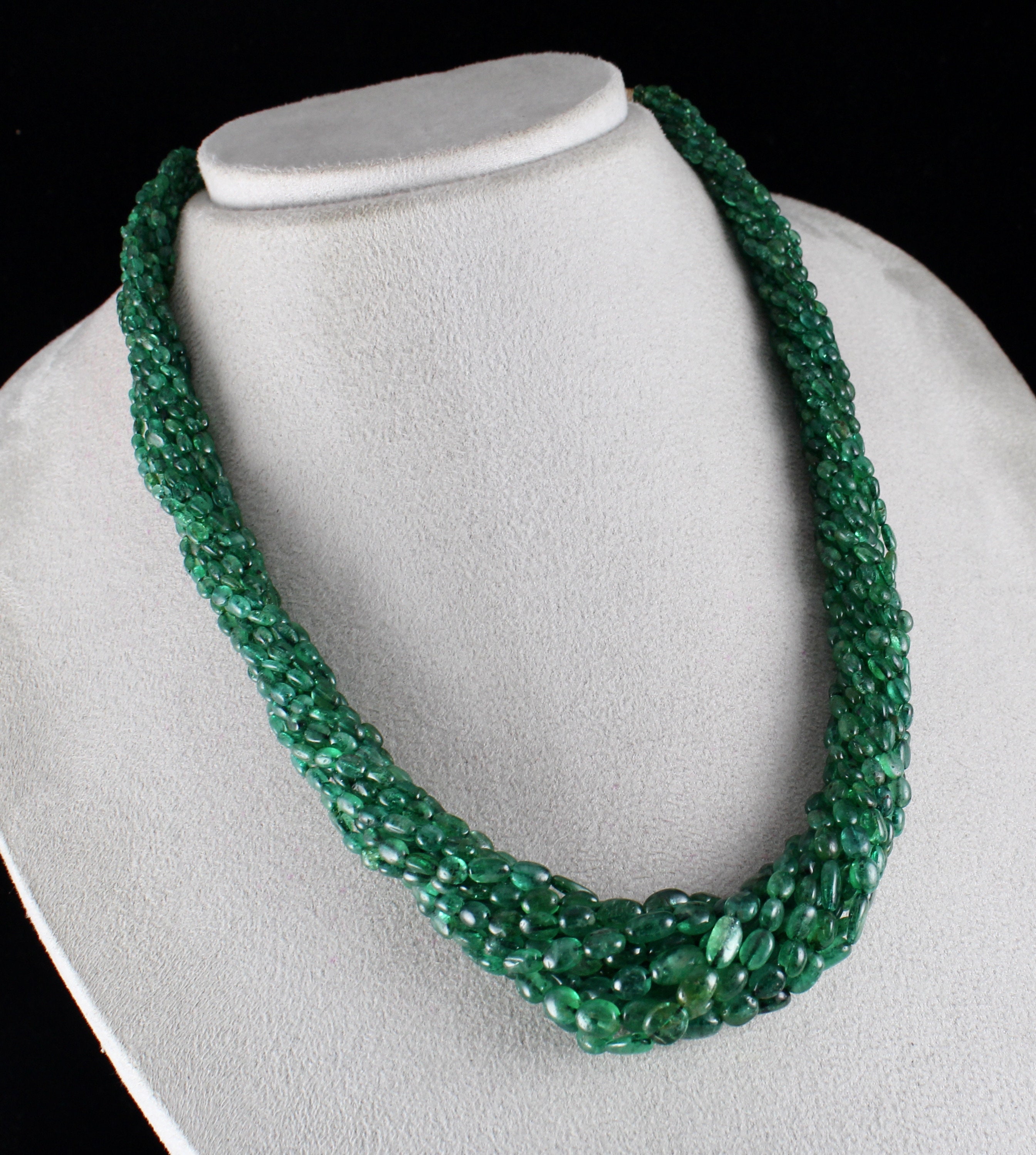 認定ザンビア産エメラルドビーズネックレス - カボション、12 ライン