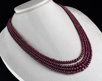 Natural Untreated RUBY ROUND BEADS 4 Line 439 Carats Gemstone beaded Necklace