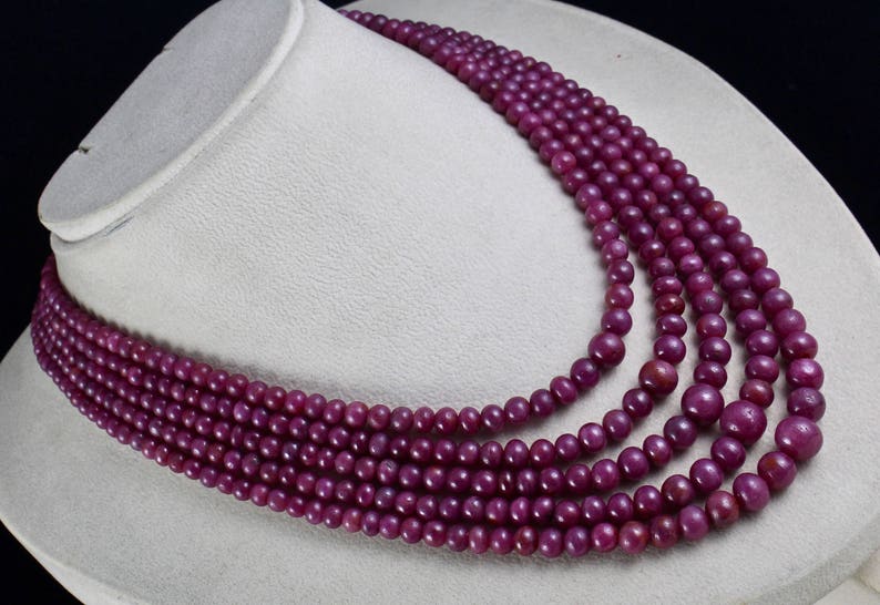thumbnail image 2 of 651.50 CT Genuine Red Ruby Beaded Necklace – 5 Strand, 20 Inch Round Shape 2 of 4