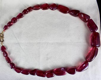 40Mm 1825 Cts Natural PINK TOURMALINE RUBELLITE Long Nugget Tumble Beads Necklace
