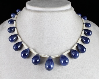 Natural Unheated Blue Sapphire Teardrop Pearl Beaded 420 Ct Gemstone Necklace