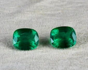 Certified Natural Zambia Emerald Cushion Pair 10.55 Ct Loose Gemstone Earring