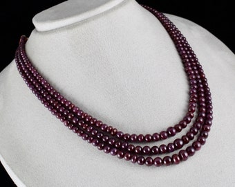 Untreated Natural Ruby Beads Round 3 L 410 Cts Precious Gemstone Beaded Necklace