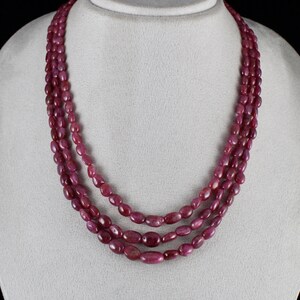 Certified Natural Ruby Beads 3 L 417 Cts Long Cabochon Gemstone Fashion Necklace