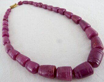 Antique Old Fancy 443 Carats Natural Unheated RUBY CARVED BEADS With Metal Clasp