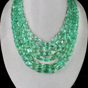 thumbnail image 2 of 900 Carat Natural Earth Mined Green Emerald Beaded Necklace – Handmade – Round Carved Beads – JaipurJewels 2 of 5