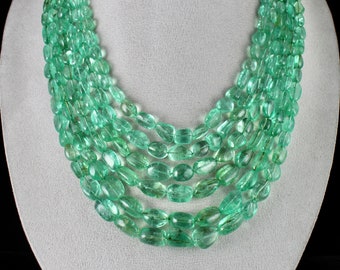 Natural Certified Colombian EMERALD Tumble BEADS 6 Line 1148 Carats Gemstone Important Necklace