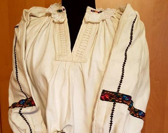Antique Linen folk blouse, Transylvanian Hand Embroidered 100% natural linen blouse, Folk Costume embroidered linen