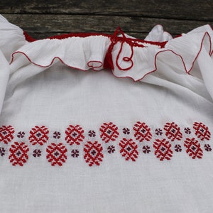 Vintage Hungarian White and red Blouse handembroidered, Peasant blouse, richly cross stich peasant blouse, embroidered blouse, Hungarian image 3