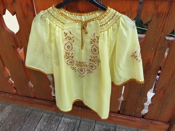 Hungarian Handembroidered Blouse Yellow Floral Ha
