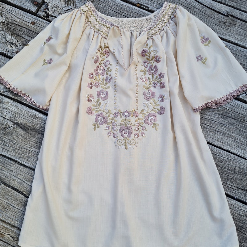 Blouse Brodée Une Épaule - Soie 100% Rouge - Taille S - Très Bon État