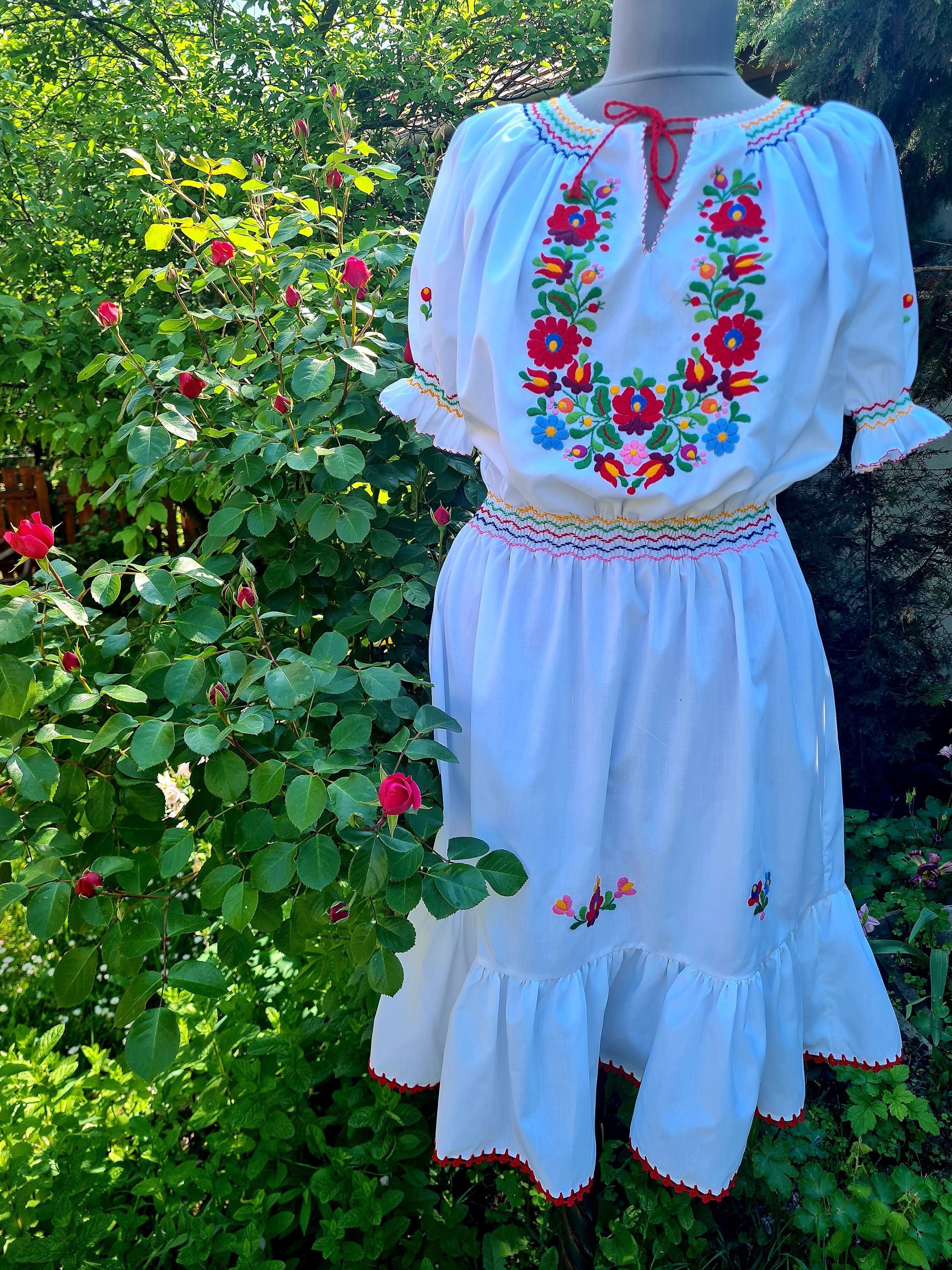 Hungarian Hand Embroidered and Hand Smocked Dress S Size Hungarian Hand Embroidered and Hand Smocked Dress S Size