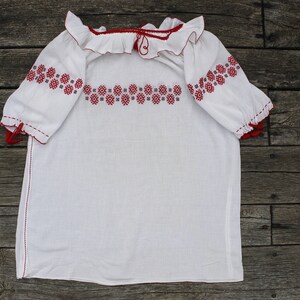 Vintage Hungarian White and red Blouse handembroidered, Peasant blouse, richly cross stich peasant blouse, embroidered blouse, Hungarian image 2