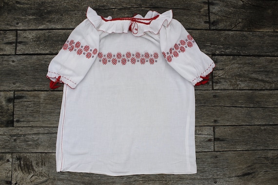 Vintage Hungarian White and red Blouse handembroi… - image 2