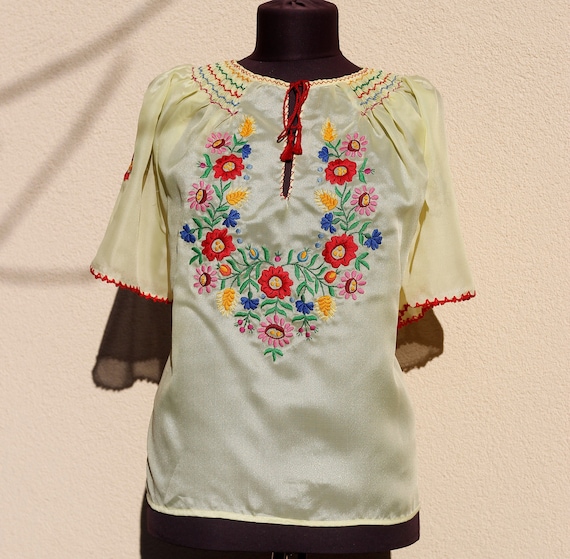 Hungarian Handembroidered Blouse Yellow Floral Ha