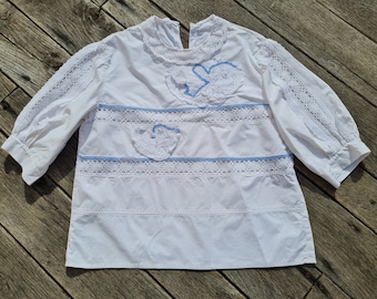 Vintage white lace shirt, vintage shirt, lace 100% cotton shirt, hand crocket lace blouse, Vintage WHITE LACE ROMANTIC blouse