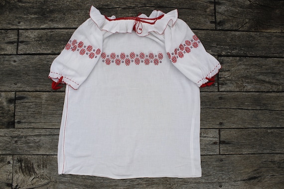 Vintage Hungarian White and red Blouse handembroi… - image 1