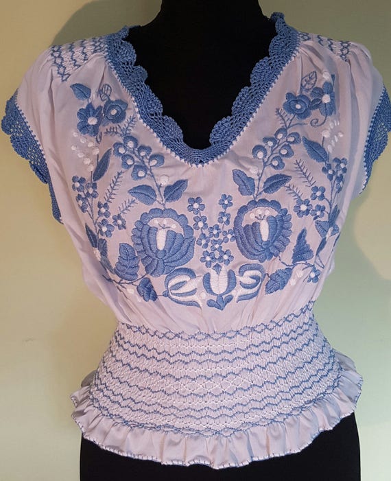 Hungarian Embroidered Blouse Floral HAND Embroide