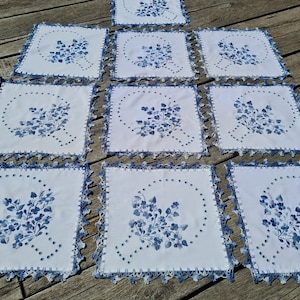 Set of 10 pieces Hungarian bloue doily, Traditional  Handmade hand  embroidery Hungary  Doily, Table Runner, Centerpiece, home decor