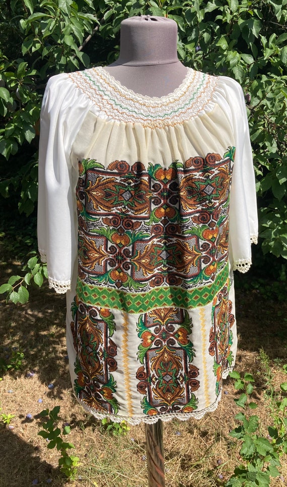 Vintage handembroidered, Peasant blouse, richly cr