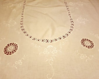 Antique handmade cut-work, crochet and white embroidered tablecloth, Fine quality cotton, wedding table, large tablecloths, amazing handmade