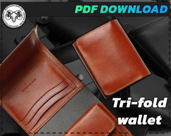 PDF Pattern Leather Tri Fold Wallet, Men’s Wallet, Wallet Handmade, Leather DIY, Leather Pattern, Template Digital