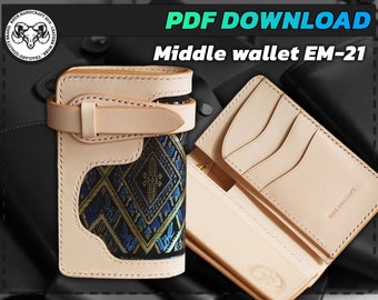 Middle wallet EM-21, Wallet pattern, Men Wallet, Wallet Handmade, Leather DIY, Leather Pattern, Template Digital