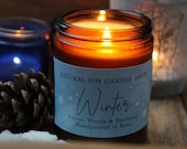 Winter Scented Soy Candle Jar Medium Christmas Citrus Woods Patchouli Vegan Friendly Cruelty-Free Christmas Gift