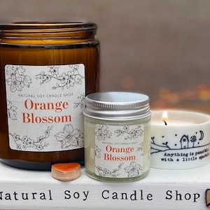 Orange Blossom Scented Soy Candle,  Sweet Mandarin and Jasmine. Vegan Friendly Cruelty-Free Candles