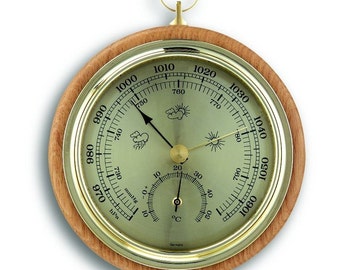 Traditional Analogue Barometer / Thermometer / Weather Instrument. Handmade in Germany. Available in Vintage Beech or Retro Oak.