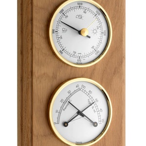 Oak and Brass Vintage-Look Weather Station. Includes a Barometer, Thermometer & Hygrometer. Handmade in Germany.