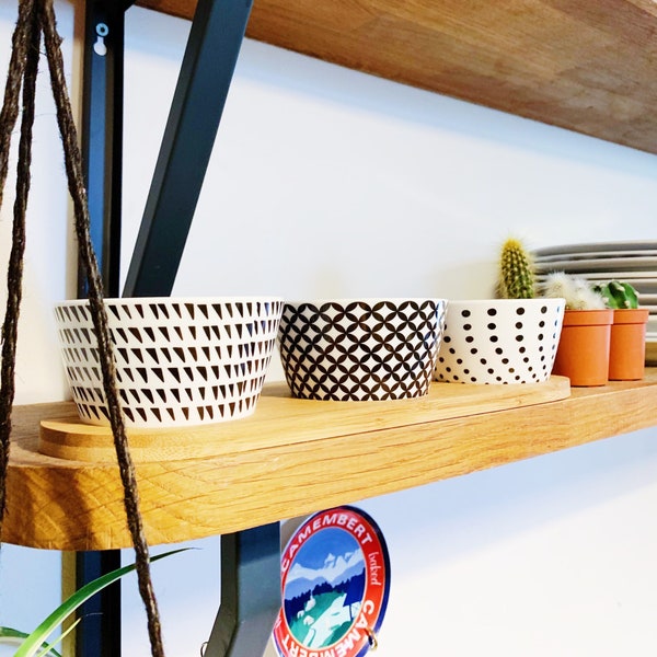 Monochrome Bamboo Tray With 3 Bowls, Set Of 3 Bowls For Appetizers