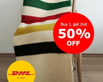 Hudson Bay Wool Blanket: Rustic Striped Cabin Throw