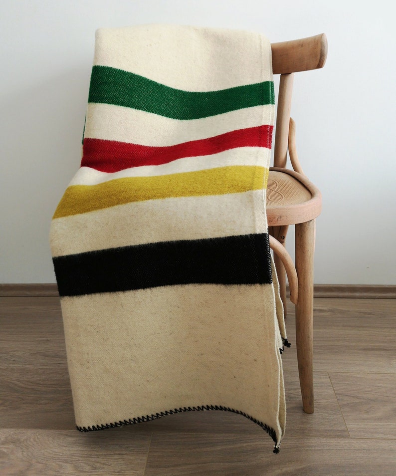 Hudsons Bay Blanket, Replica, Stripes blanket, 100% Organic Wool Throw,Warm Tick blanket,Canada Wool Striped Blanket,Pendelton Blanket,Sale image 1