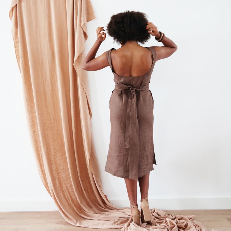linen backless dress