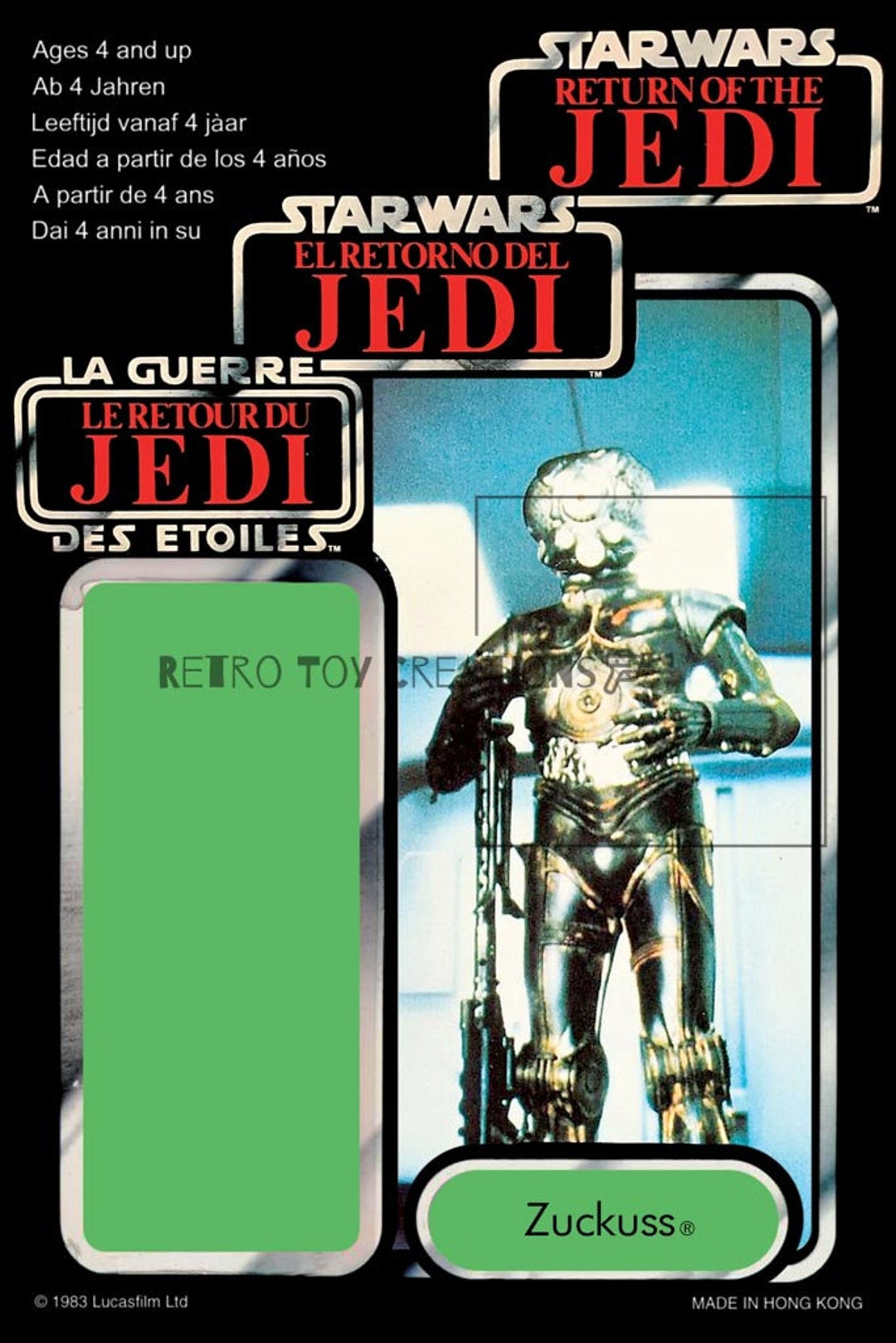 KENNER STAR WARS Vintage Trilogo TRI-LOGO DEATH STAR DROID Cardback