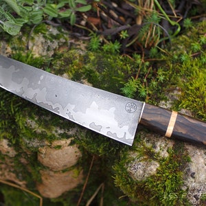 Gyuto 215mm de lame, damas, mokume gane et ziricote