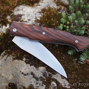 Couteau pliant pompe arrière, lame carbone 80crv2 et cocobolo