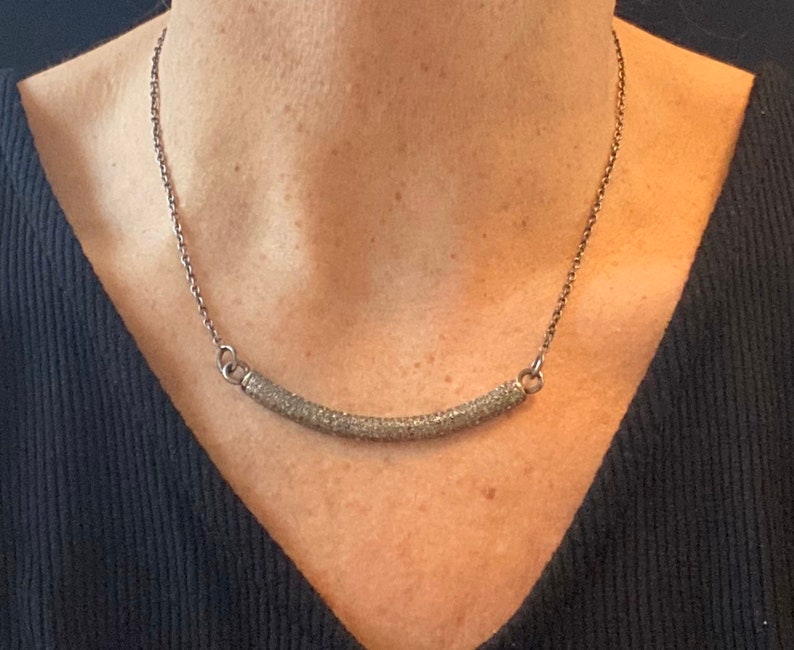 Pave diamond bar necklace antique silver diamond necklace | Etsy