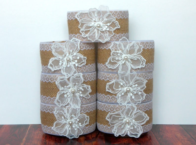 7 Quart Mason Jar Wraps With Flower, Burlap and Lace Mason Jar Sleeves